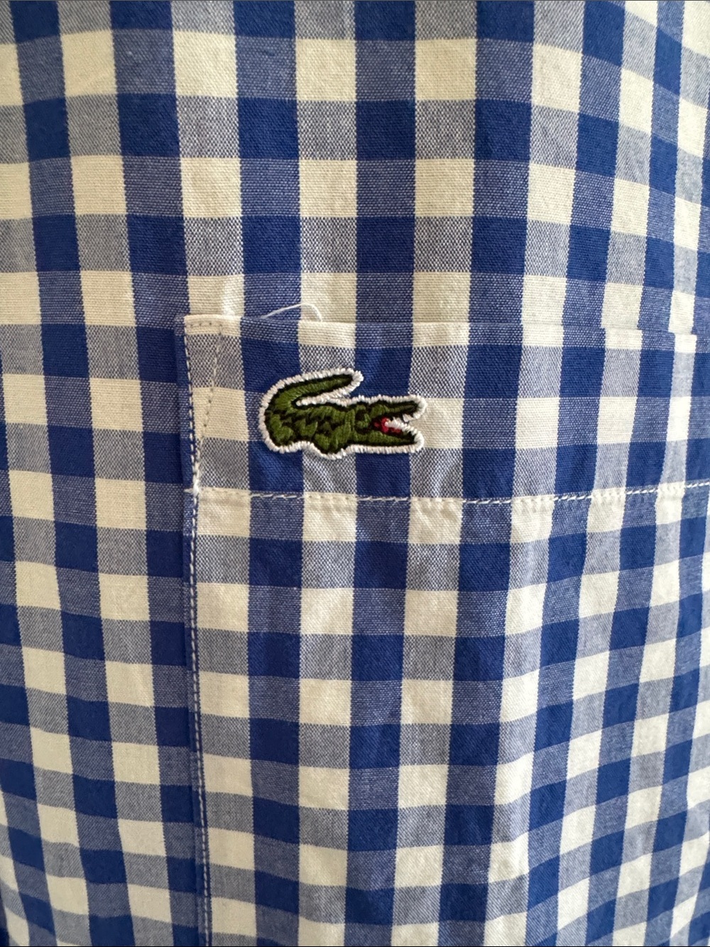 Lacoste Blue and White Check Gingham Button-Down Shirt- Size 44